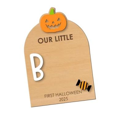 Imagem de Bothyi Placa de do primeiro Halloween do bebê, faça você mesmo, lembrança, placa Little Boo, cartão de marco de madeira para berçário, aniversário, Abóbora
