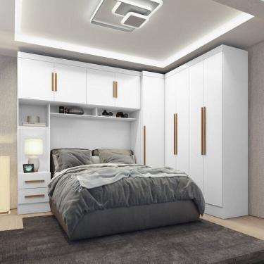 Imagem de Guarda-roupa Modulado Casal 3 Peças 5 Portas 5 Gavetas com Maleiro Smart Plus Branco