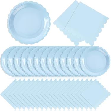 Imagem de Tiangrid 120 peças de pratos de papel e guardanapos suprimentos de festa descartáveis a granel pratos recortados de 17 polegadas guardanapos de coquetel para casamento, chá de bebê, decorações de