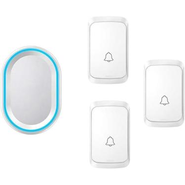 Imagem de Campainha Sem Fio, 3 Botões De Pressão D 1 Receptores, Plugue De Parede à Prova D'água Carrilhão De Porta Sem Fio Com Função De Memória De Desligamento, Flash Led, 300m, White