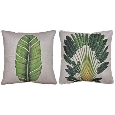 Imagem de Kit 2 Capas Almofada Linho Folha Bananeira e Ravenala 43x43 - M3 Decor