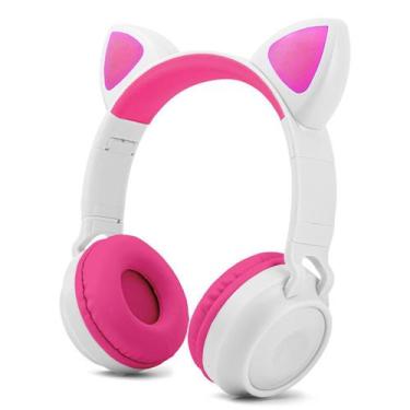 Imagem de Fone de Ouvido Orelha de Gato Sem Fio Gatinho Bluetooth BRANCO/ROSA - 