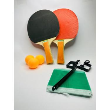 Imagem de Kit Tênis de Mesa, 2 Raquetes, 3 Bolas, Rede Completa, Vermelho e Preto