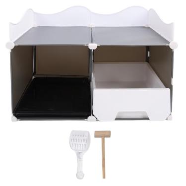 Imagem de Caixas de areia de gato fechadas Gaveta de Splash Gated Kitty Potty Pan com passagem de tampa destacável CATO CATO CATO BOONA (Cinza)