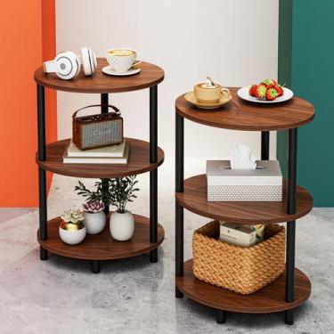Imagem de Mesa lateral RISWER pequena redonda de 3 camadas de madeira rústica e 