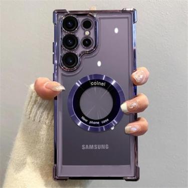 Imagem de HJZSZX Para Galaxy S24Ultra Luxury Plating Magnetic Clear Case Capa de silicone à prova de choque (para Galaxy S24Ultra/roxo escuro)