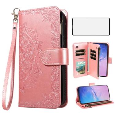 Imagem de Asuwish Capa de celular para Samsung Galaxy S10 capa carteira com protetor de tela de vidro temperado e flor flip porta-cartão de crédito suporte suporte S 10 Edge 10S GS10 X10 mulheres homens ouro