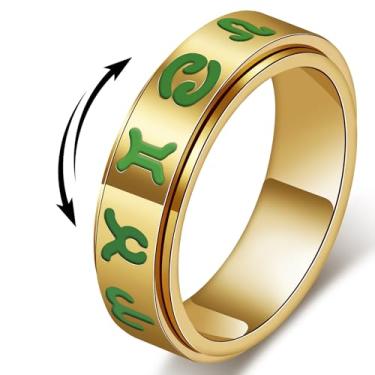 Imagem de AmorArtSky Anel fidget que brilha no escuro - 12 joias de alívio da ansiedade girando do zodíaco para adultos, presente de constelação de aço inoxidável ouro 18K (corvos de aniversário de Natal), Aço