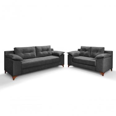 Imagem de Conjunto Sofá Ibiza 3 E 2 Lugares 2,22m E 1,57m Veludo Confortável Chumbo 208