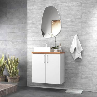Imagem de Gabinete Para Banheiro Com Cuba E Espelho Organico 60cm Mdf Freijo Com Branco Paris - On Móveis