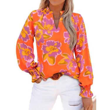 Imagem de Blusa feminina MASCOMODA com decote em V, floral, manga comprida, chif