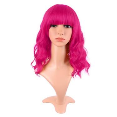 Imagem de Peruca MapOfBeauty Short Wavy Curly 35 cm rosa choque sintética