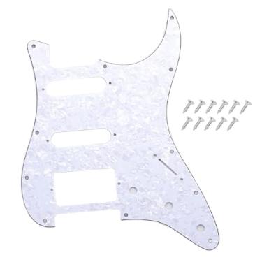 Imagem de DIAO79NI Pickguard Pro 11-Hole Round Corner HSS Guitar Strat Pickguard para USA/Mexican Stratocaster 4 parafusos Humbucking montagem captador aberto, pérola branca, 4 camadas.