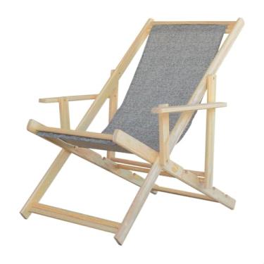 Imagem de Espreguiçadeira Madeira Maciça Dobrável Piscina ou Varanda – Com Braço, Natural (Jeans)