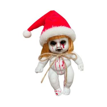 Imagem de Esquirla Adereços assustadores, bonecas assustadoras, boneca assombrada, boneca de Halloween para decoração de Halloween, adereço externo, Menina Santa Grande