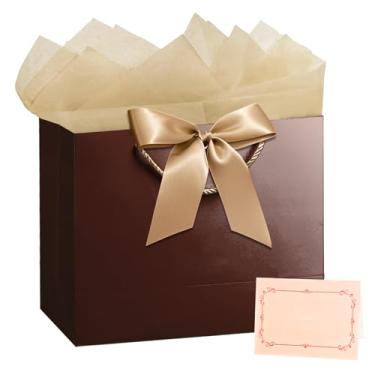 Imagem de PrintGuru Saco de presente grande de 33 cm com papel de seda e cartão comemorativo, saco de presente de papel com alças e fita de laço para festa de aniversário, casamento, dia das mães, 33 cm L x 26