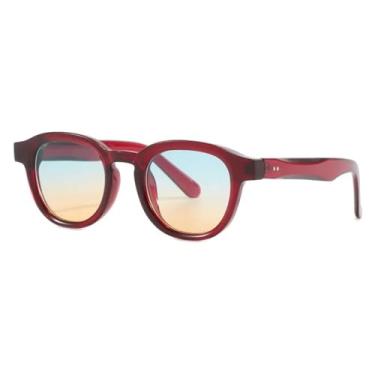 Imagem de JRLLFD Óculos de sol redondos da moda, femininos, retrô, armação transparente, lentes oceânicas, UV400, masculinos, rebites, festa, praia (vermelho, azul)