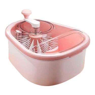 Imagem de Bothyi Lavador de vegetais, limpador de frutas, centrifugador com tampa, utensílio de cozinha, cesto de lavagem multifuncional, dispositivo de lavagem de, Rosa