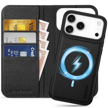 Imagem de SHIELDON Capa carteira removível de couro real para iPhone 17 Pro Max 6,9 polegadas 2025 | 2 em 1, carregamento sem fio, suporte, suporte de cartão com bloqueio de RFID, capa protetora magnética
