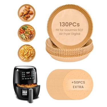 Imagem de 180 peças de forros de fritadeira a ar descartáveis, compatíveis com fritadeira digital Gourmia 6QT GAF686, 130 peças de papel pergaminho redondo mais 50 peças extras, acessórios de forros perfurados