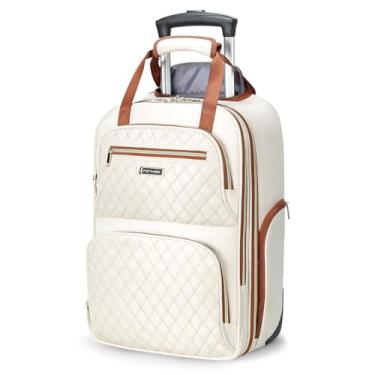 Imagem de Mochila com rodinhas para mulheres, mochila de viagem para laptop de 15,6 polegadas, mochila com rodinhas de 30 L, para adultos, negócios, faculdade, trabalho noturno, item pessoal elegante, Bege