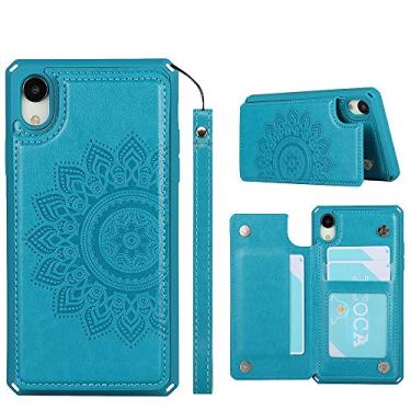 Imagem de ShunJieTech Capa para iPhone Xs Max, [porta-cartão de crédito e capa carteira com ranhura] Capa mandala traseira protetora à prova de choque com alça (6,5 polegadas) - azul