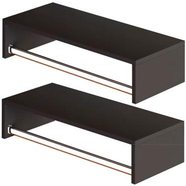 Imagem de Kit 2 Cabideiros Parede Arara de Roupas Com Prateleira 60cm em Mdf Reforçado 15mm Preto