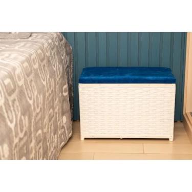 Imagem de Puff Baú Organizador 80 Litros Assento Suede Fibra Sintética Quarto Decorativo(BRANCO/AZUL)
