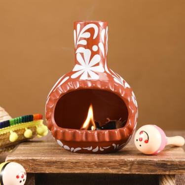 Imagem de DoubleFill Decoração de terracota mexicana Palo Santo queimador feito à mão, mini prato de incenso chimenea com textura de sálvia para palos de palo santo, decoração de meditação de limpeza negativa