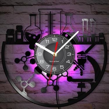 Imagem de Timethink Relógio de parede LED químico de 30 cm com 7 modos luminosos, quartzo silencioso, moderno, decorativo, química, analógico, disco de vinil, relógio de parede para decoração de sala de aula de