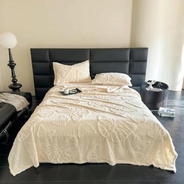 Imagem de Cobertor de Microfibra Fleece com Relevo Borboletas, 180 x 200 cm, Macio e Decorativo, Branco e Rosa (Rosa, Casal)
