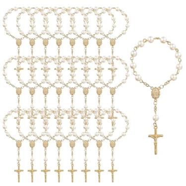 Imagem de 30 peças mini rosário favores de batismo cor marfim pérolas falsas contas de terço de dedo acrílico, Denarios Catolicos Para Recuerdos para batizado, comunhão, casamentos, lembrancinhas de festa
