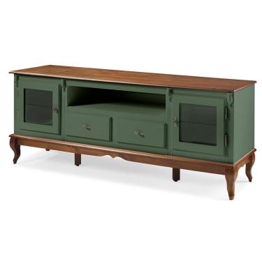 Imagem de Rack para Tv com Pés Luis XV 2 Gavetas 2 Portas e Nicho 60503 Linz Móveis - Verde Musgo/Imbuia Glazer