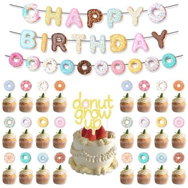 Imagem de Klyroish Donut Party Decorations Happy Birthday Banner and Cake Toppers