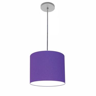 Imagem de Lustre Luminária Pendente Vivare Free Lux Pe-4105cz Cúpula Em Tecido 20x22cm Roxo Canopla Cinza E Fio Cristal