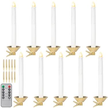 Imagem de KI Store 10 peças de clipes de velas de LED branco e estacas de 20 cm com controle remoto com temporizador para mesa de guirlanda de árvore de Natal, vela de centro de mesa
