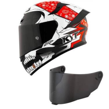Imagem de Capacete KYT TT Course Pirate Branco e Vermelho Mais Viseira Fumê, 58