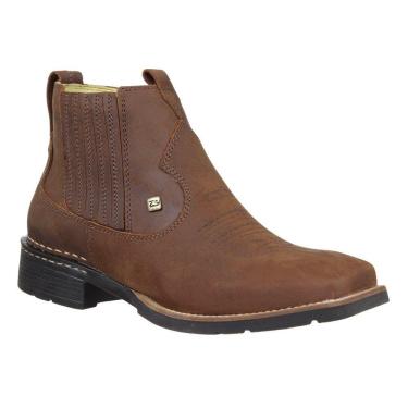 Imagem de Botina Masculina Bico Quadrado Marrom Zebu 33568