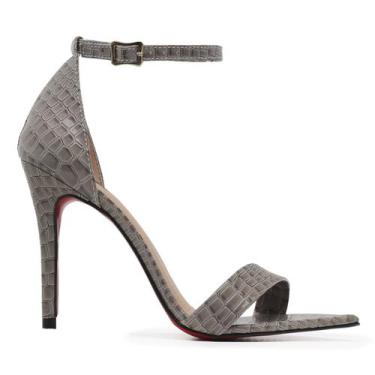 Imagem de Sandália Bico Folha VL Croco Albany Salto Fino 10cm - Vitória Lugo, Pó