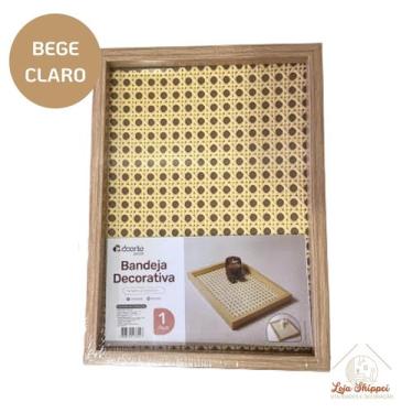 Imagem de Bandeja Decorativa Madeira e Vidro Retangular Organizador Servir Café 