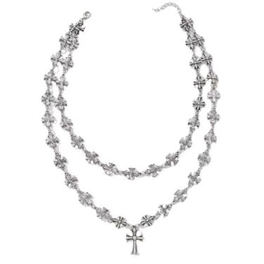 Imagem de Secret for Longevity Colar unissex vintage com pingente de cruz em tom de prata gótico (43 cm)