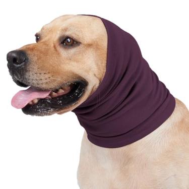 Imagem de No Shake Ear Wraps para cães, capuz macio calmante para cães, protetor de orelha de cachorro para ansiedade, cuidado, banho, natação, proteção contra ruído ouvido silencioso para cães, roxo M