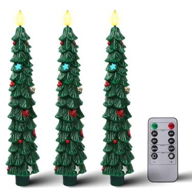 Imagem de KDVOG 3 velas cônicas sem chama, velas engraçadas de árvore de Natal com controle remoto, velas de janela de LED cintilantes, castiçais de cera real para celebração de ano novo, decorações de férias