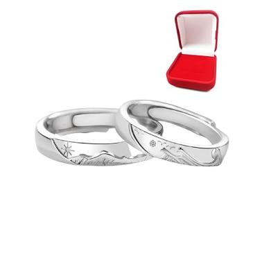 Imagem de Aliança Compromisso Casal Sol E Lua Mar Montanha Prata Ajustável + Caixinha