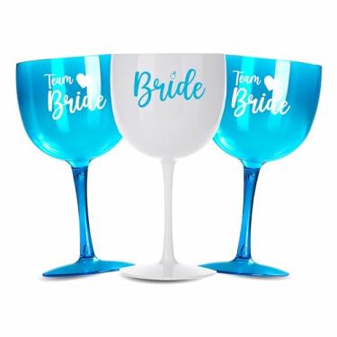 Imagem de Kit 06 Taças Gin Vodka 580ml Acrílica - Personalizadas Chá de lingerie despedida de solteira madrinhas Bride Noiva - Aloha (Azul Neon - Bride)