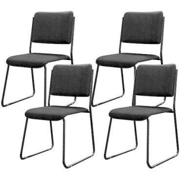 Imagem de Kit 04 Cadeiras Hoteleira Auditório Empilhável Inter L02 Crepe Preto -