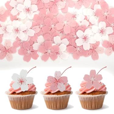 Imagem de 60Pcs Edible Cherry Blossoms Cake Decorations, Wafer Paper Flowers Cupcake Toppers for Baby Shower, Wedding, Birthday Party Food Decorations Supplies (Pink)