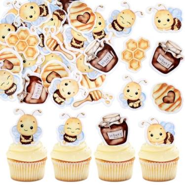 Imagem de 40PCS Edible Bee Cupcake Toppers Glutinous Rice Paper Honey Bee Cupcake Decorations Spring Bee Theme Baby Shower Kids Boys Girls Birthday Party Decorations Supplies