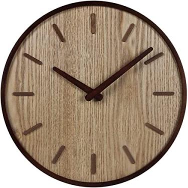 Imagem de Relógio de parede silencioso relógio de parede interno de madeira maciça relógios de parede redondos operados por bateria relógios de parede silenciosos silenciosos, relógio de parede para decoração