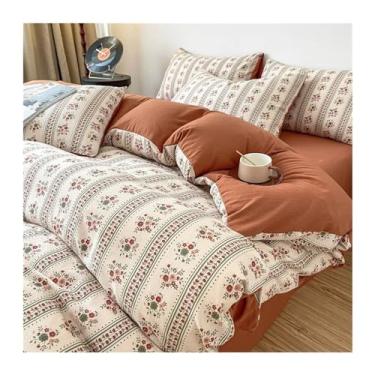 Imagem de Jogo de cama em V (sem enchimento) macio outono/inverno capa de edredom espesso fronha tamanho casal casal conjunto de capa de edredom tamanho Queen, lençóis de cama (A King 4 peças)